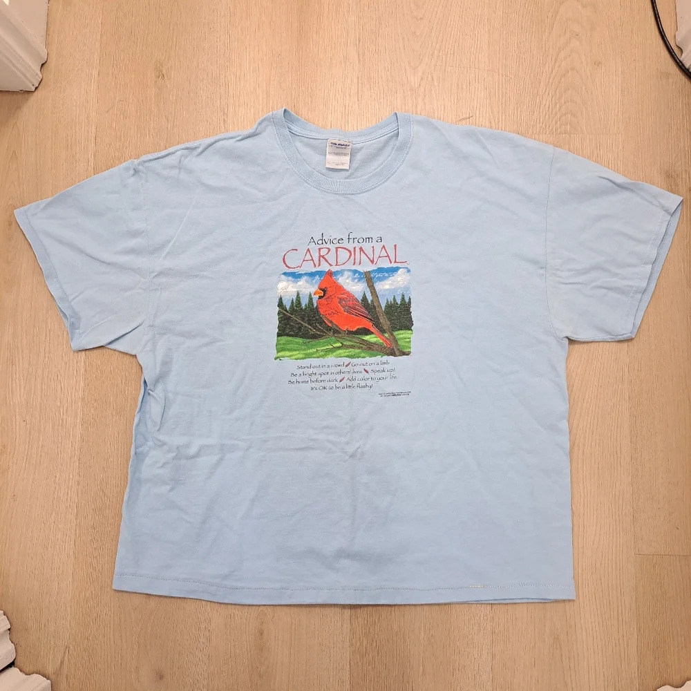 Blue Cotton Red Cardinal Bird Poem Inspiration Quote Short Sleeve T-Shirt‎ Sz XL